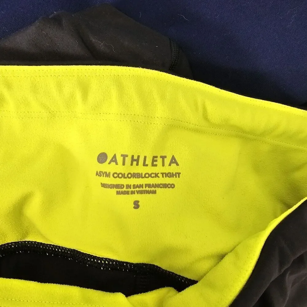 Athleta Asym Colorblock Workout Yoga Tight Leggings Women's Size Sm Black Yellow